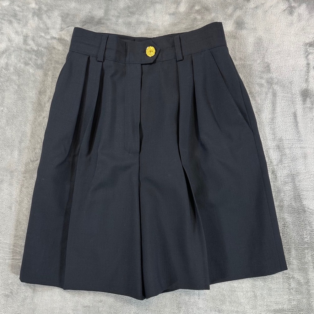 Vintage Escada Margaretha Ley Pleated Midi Wool Skirt Women's Size 34 Black